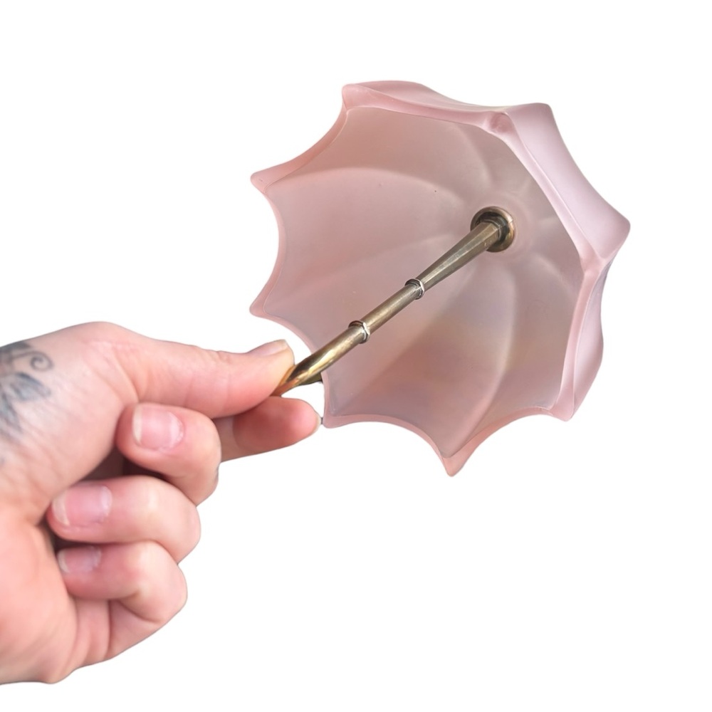 Fenton Pink Frosted Satin Glass Umbrella 1960's Candy / Trinket Dish Bowl Pastel - Picture 11 of 11